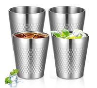 4 bicchieri in acciaio inox, 300 ml, impilabili a doppia parete, in metallo, infrangibili, motivo a martello, tazze da campeggio, tazze isolate in acciaio inox, per birra, succhi di frutta, acqua