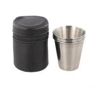4 bicchieri in acciaio inox per liquori, caffè, latte, tè e bevande calde, con borsa in pelle PU, per uso esterno, campeggio e viaggi (70 ml)