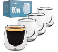 4 Bicchierini a Doppia Parete da 80ml per Espresso Mantengono la Temperatura