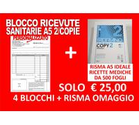 4 BLOCCHI RICEVUTE SANITARIE 2COPIE - A5 PERSONALIZZATI + OMAGGIO CARTA SERV.