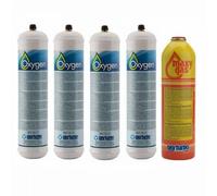 4 BOMBOLE OSSIGENO + 1 BOMBOLA MAXY GAS 350 gr PER SALDATURA TURBO SET 90