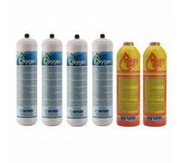 4 BOMBOLE OSSIGENO + 2 BOMBOLE MAXY GAS 350 gr PER SALDATURA TURBO SET 90