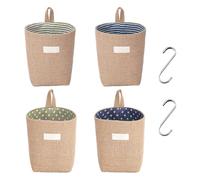 4 borse sospese in lino, cestino appeso, con ganci a S, per riporre oggetti, organizzazione da scrivania, pieghevoli, rimovibili