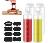 4 bottiglie da spremere, bottiglia da 1000 ml, con 3 ugelli a spruzzo, bottiglia per salsa con scala di misurazione, a prova di perdite, grande bottiglia da spremere per ketchup, salse maionese,