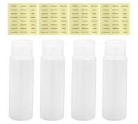 4 bottiglie da viaggio da 50 ml, vuote, ricaricabili, con chiusura a cerniera, in plastica trasparente per trucco, gel doccia, articoli da toeletta, con 4 etichette