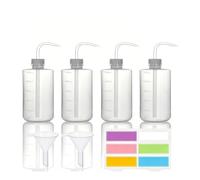 4 Bottiglie di Lavaggio in Plastica da 500 ml, Bottiglia di Spremere, Flaconi a Spruzzo Annaffiatoi con Bocca Stretta, Wash Bottle Trasparenti con Imbuto e Adesivi per Laboratorio, Piante Irrigazione