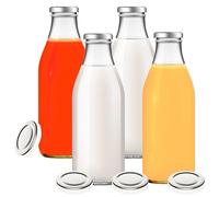 4 bottiglie di vetro da 1000 ml con 8 coperchi argentati, etichette incluse