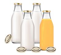 4 bottiglie di vetro da 1000 ml, con 8 coperchi dorati, con etichette incluse