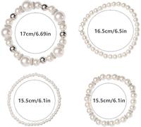 4 Braccialetti di Perle d'Amore, 2 Anelli di Zircone Perla, Bracciali Elastici Impilabili, Anelli di Apertura Regolabili, Elei Gioielli da Donna.
