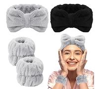 4 braccialetti in microfibra per spa, polsini per lavare il viso, polsini per asciugamano, fascia per capelli, polsini per lavare il viso, polsini per il trucco da donna (grigio)