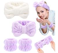 4 braccialetti in microfibra per spa, polsini per lavare il viso, polsini per asciugamano, fascia per capelli, polsini per lavare il viso, polsini per il trucco da donna (grigio)