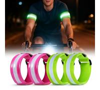 4 bracciali a LED ricaricabili, con luci a LED, riflettenti, per jogging, USB, 5 colori, 3 modalità di luce, per bambini, adulti, corsa, jogging e ciclismo (verde, rosa)