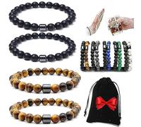 4 bracciali unisex Glame anti alcool, perle magnetiche GM per ridurre la voglia di bere, alleviare l'ansia e lo stress, Alkohol-Armband, Braccialetto con alcool, 0
