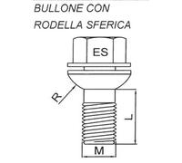 4 BULLONI RUOTA RONDELLA SFERICA ESAGONO 17 M14x1,50 L.30 R.14 BULLONE FARAD