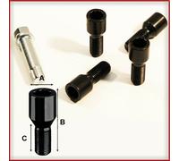 4 Bulloni Stellari Neri + Chiave Stellare 14x1.5X28 VW / Audi / Seat / Skoda /