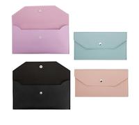 4 buste per contanti in pelle ecologica in poliuretano, riutilizzabili, per donne, budget e denaro (nero, viola, rosa, azzurro)