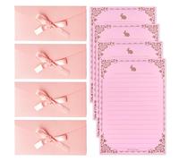 4 Buste Rosa, 4 Fogli Di Cancelleria Con Motivo Coniglio, Buste Regalo Con Fiocchi, Graziose Buste Per Biglietti D'Auguri, Adatte Per Inviti, Biglietti D'Auguri, Carte Regalo