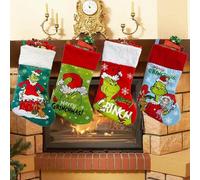 4 calze di Natale personalizzate, calze di Natale Grinchs, decorazione per albero di Natale, maglia con mostro Grinch, borsa regalo di Natale, ornamento da appendere al caminetto decorazione natalizia