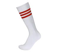 4 calzini a righe per calcio, sportivi, elasticizzati, a compressione, antiscivolo, al ginocchio, per calcio, atletica, lunghi, multicolore, a righe, per uomo, donna, adolescente, unisex, bianco/rosso