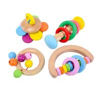 4 campanelle a mano in legno naturale Montessori Baby sonaglio intellettuale per bambini, giocattolo per migliorare le capacità motorie