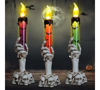 4 candele a LED per Halloween, senza fiamma, funzionamento a batteria, decorazione di Halloween, candele a LED con candelabro, candele galleggianti, adatte per decorazioni natalizie, Halloween, base