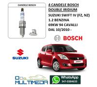 4 CANDELE BOSCH DOUBLE IRIDIUM SUZUKI SWIFT IV 1.2 BENZINA 4X4 69KW 94 CV K12B
