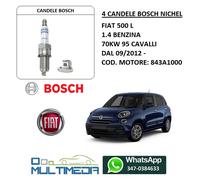 4 CANDELE BOSCH NICHEL FIAT 500 L 1.4 BENZINA 70KW 95 CV CAVALLI