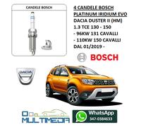 4 CANDELE BOSCH PLATINUM EVO IRIDIUM DACIA DUSTER II 1.3 TCE 130 150 96KW 110KW