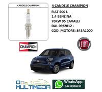 4 CANDELE CHAMPION COPPER PLUS FIAT 500 L 1.4 BENZINA 70KW 95 CV CAVALLI