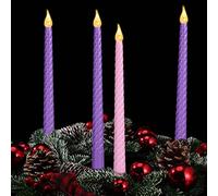 4 candele coniche a LED, senza fiamma, per l'avvento, viola e rosa, candele finte tremolanti, funzionamento a batteria, per rituali di avvento, matrimoni, chiese, celebrazioni (stile pirale)