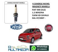 4 CANDELE MAGNETI MARELLI NICHEL FIAT 500 312 1.2 BENZINA GPL 51KW 69 CV CAVALLI