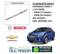 4 CANDELETTE BOSCH CHEVROLET AVEO II 1.3 D DIESEL 55KW 75 CV 70KW 95 CV