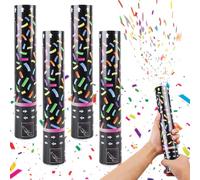 4 cannoni per coriandoli, 30 cm, colorati, biodegradabili, per feste di matrimonio, compleanno, baby shower, carnevale, accessori per feste (colorati) (nero)