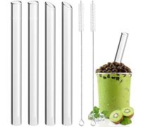 4 cannucce riutilizzabili in vetro Boba, 14 mm extra larghe cannucce trasparenti per frullati, 2 cannucce in vetro taglio inclinato con 2 spazzole per la pulizia (4 pezzi,taglio dritto e inclinato)