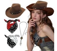 4 cappelli da cowboy occidentale con bandana e ciondolo da cowboy, copricapo per costumi di carnevale, cappelli da cowgirl occidentale per travestimento, costume, carnevale, feste a tema, cosplay