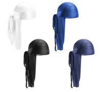 4 cappelli di seta, turbante a coda lunga, cappello a onde di seta, berretto da notte regolabile, cappello durag, turbante pirata, fascia elastica in seta, durag da uomo (4 colori)