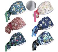 4 cappellini da donna foderati in raso, regolabili, da infermiera, con bottoni, fascia per il sudore, cappello da lavoro con cravatta posteriore, Motivo elegante, 2-8