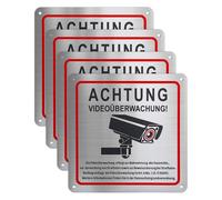 4 cartelli di avvertimento per videosorveglianza, in alluminio, conformi alla normativa GDPR, 15 x 15 cm, con pellicola autoadesiva, ad alta visibilità e resistente alle intemperie, protezione per