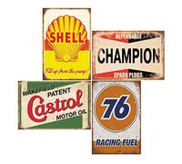 4 cartelli in metallo, riproduzione, vintage, a gas, olio, auto, garage, bar, decorazione da parete retrò, 20,3 x 30,5 cm (76)