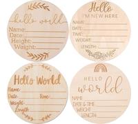 4 cartelli per annuncio del bambino, Hello World, 15 cm, in legno, per annuncio di nascita