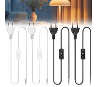 4 cavi di alimentazione con interruttore da 3 m, spina europea con estremità dei cavi aperte, 2 poli, 2 cavi di ricambio da 0,75 mm², cavo di alimentazione con interruttore per lampade (bianco + nero)