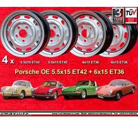 4 cerchi acciaio 5.5x15 / 6x15 Porsche 911 912 SC 914-6 Stahlfelgen steel wheels