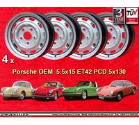 4 cerchi acciaio 5.5x15 Porsche 356C 911 912 SC 914-6 Stahlfelgen steel wheels