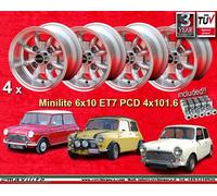 4 Cerchi+Dadi Mini Morris Austin 6x10 wheels+nuts TG Felgen+Muttern Jantes