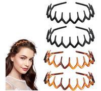 4 cerchietti per capelli a zig-zag, antiscivolo, per ragazze, con denti di squalo, in plastica, ondulati a zig-zag, per trucco, sport all'aria aperta, tutti i giorni