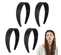 4 cerchietti per capelli da 4 cm, colore nero, classico raso, da donna, colore nero, massiccio, da donna, semplice, elegante, rispettabile, per donne e ragazze