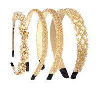 4 cerchietti per capelli da donna, con cristalli color champagne, con strass, da principessa, per matrimonio, comunione