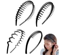 4 cerchietti per capelli neri opachi, elastici per capelli, diversi stili a onde dentellate, antiscivolo, con denti antiscivolo, adatti per yoga, trucco, sport, fitness