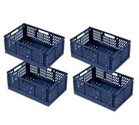 4 Cestino Portaoggetti Pieghevole,Impilabile Cassette Plastica,Cassetta Pieghevole in Plastica,Cassette Plastica Pieghevoli per La Cucina,Bagno,Ufficio (Blu, 43×29×17cm)