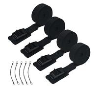 4 cinghie di fissaggio 2,5 cm x 2,5 m, cinghie di ancoraggio con chiusura a morsetto, portata: 250 kg, set con cinque elastici per portabici, moto, auto (nero)